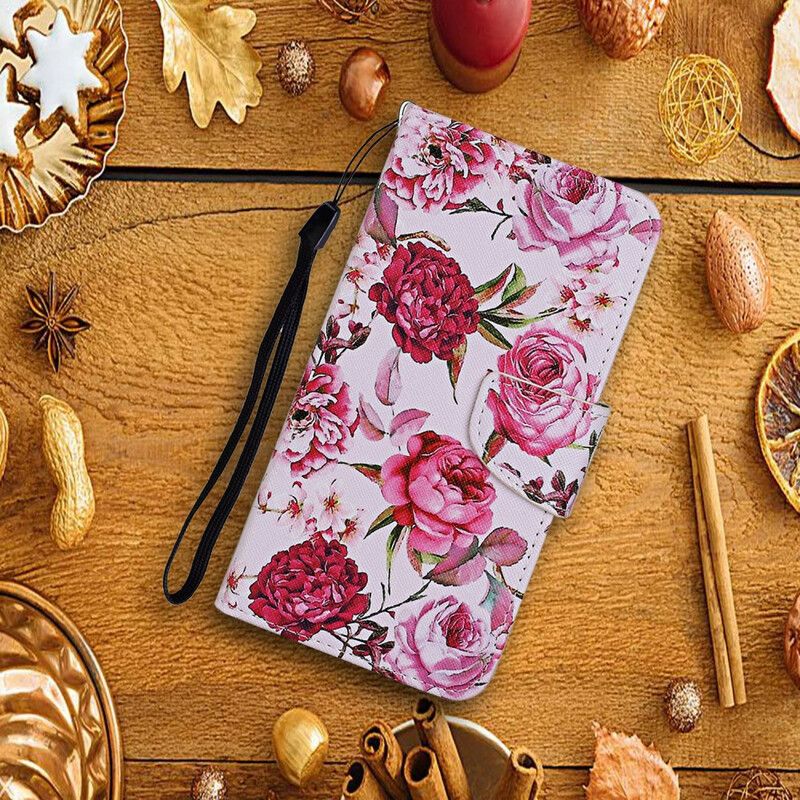 Flip Cover iPhone 13 Pro Mesterlige Blomster Med Rem