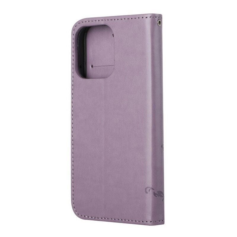 Flip Cover iPhone 13 Pro Sommerfugle Og Blomster Strappy