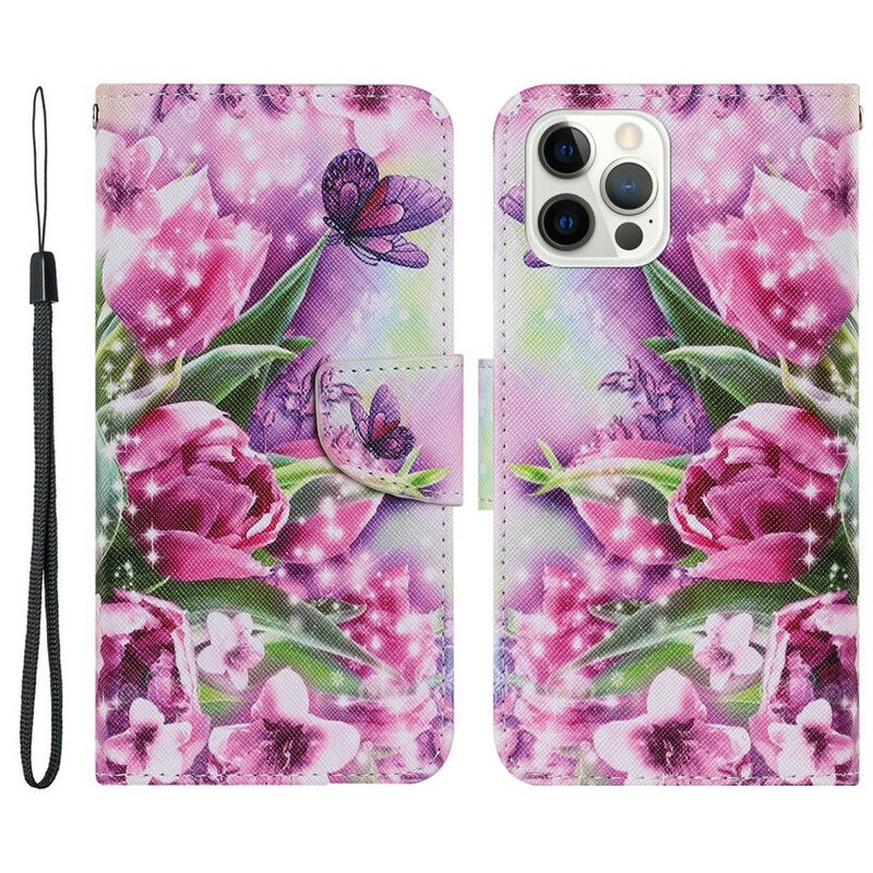 Flip Cover iPhone 13 Pro Sommerfugle Og Tulipaner