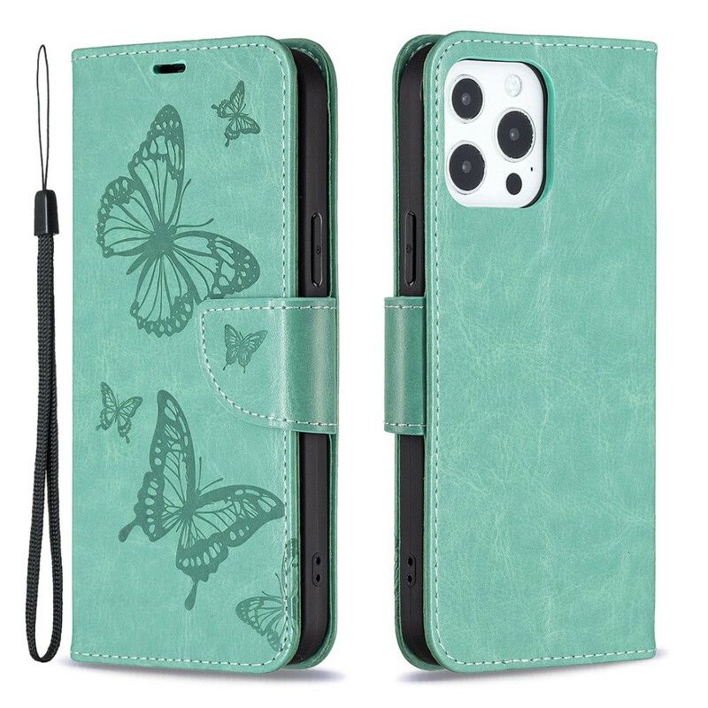 Flip Cover iPhone 13 Pro Sommerfugle Trykt Strappy