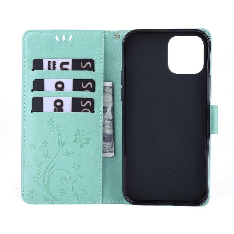 Flip Cover iPhone 13 Pro Strappy Grafiske Blomster