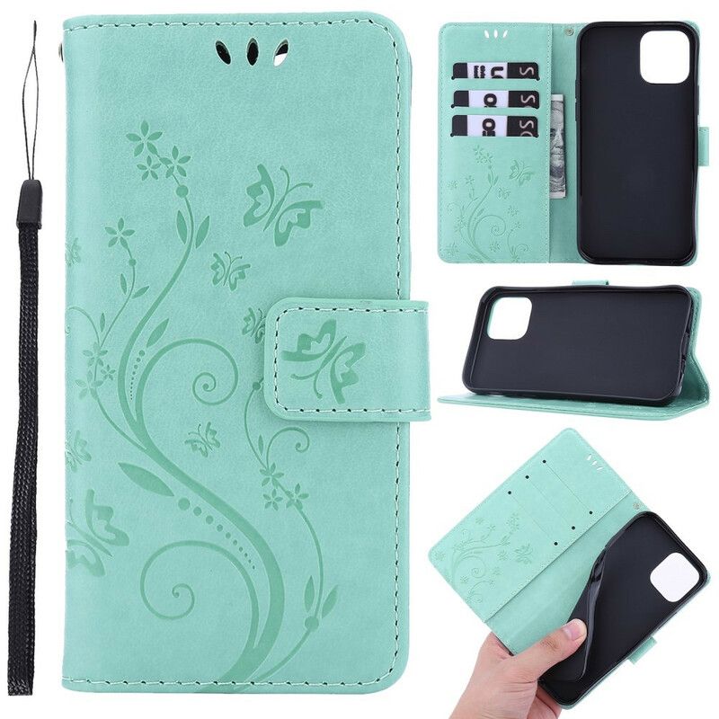 Flip Cover iPhone 13 Pro Strappy Grafiske Blomster