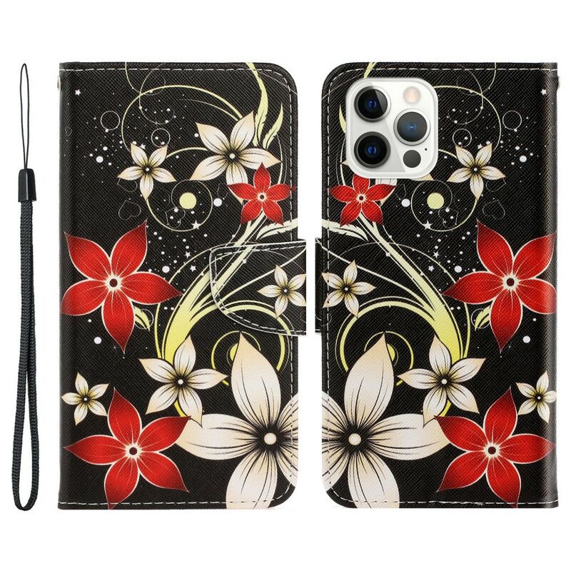 Flip Cover Til iPhone 13 Pro Farverige Strappy Blomster