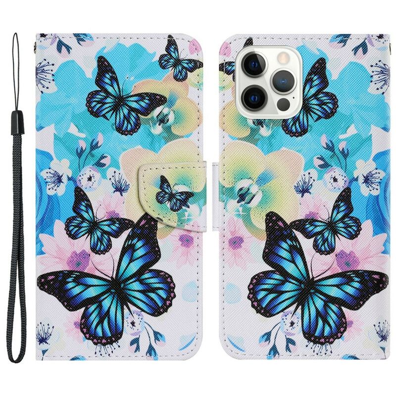 Flip Cover Til iPhone 13 Pro Sommerfugle Og Sommerblomster