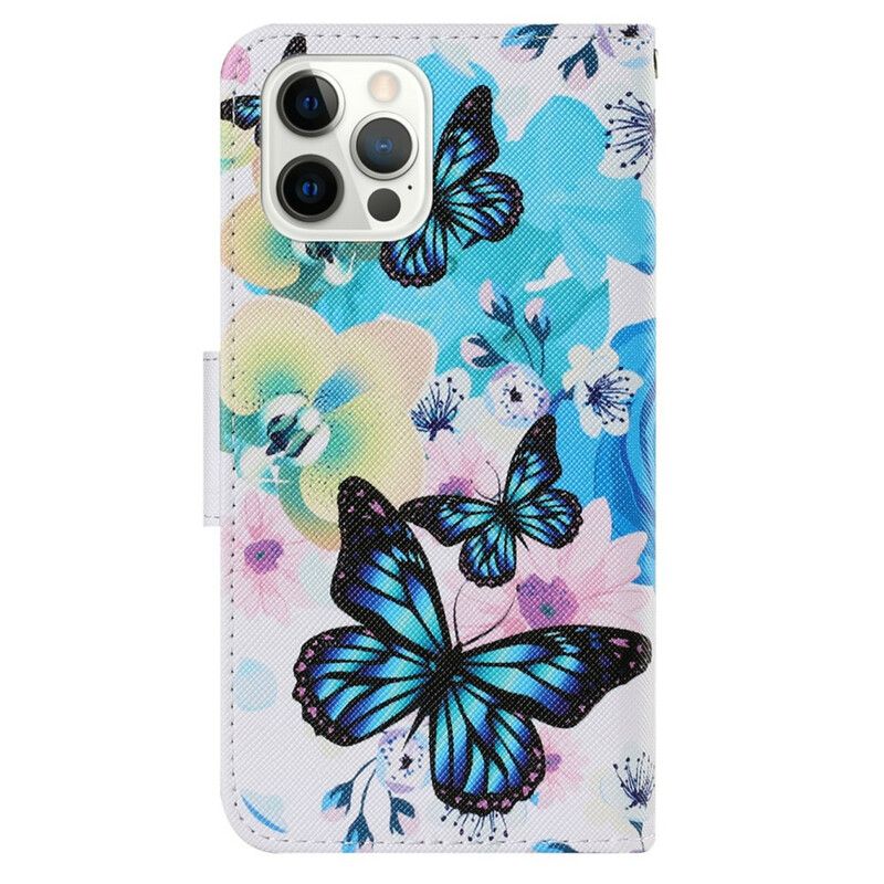 Flip Cover Til iPhone 13 Pro Sommerfugle Og Sommerblomster