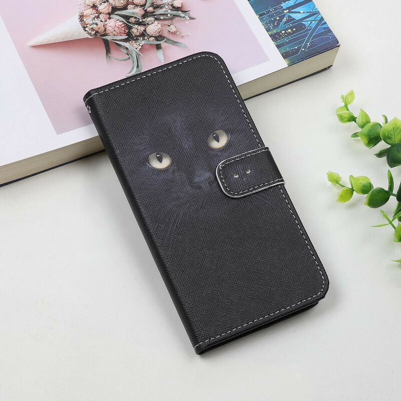 Læder Cover iPhone 13 Pro Black Strappy Cat Eyes