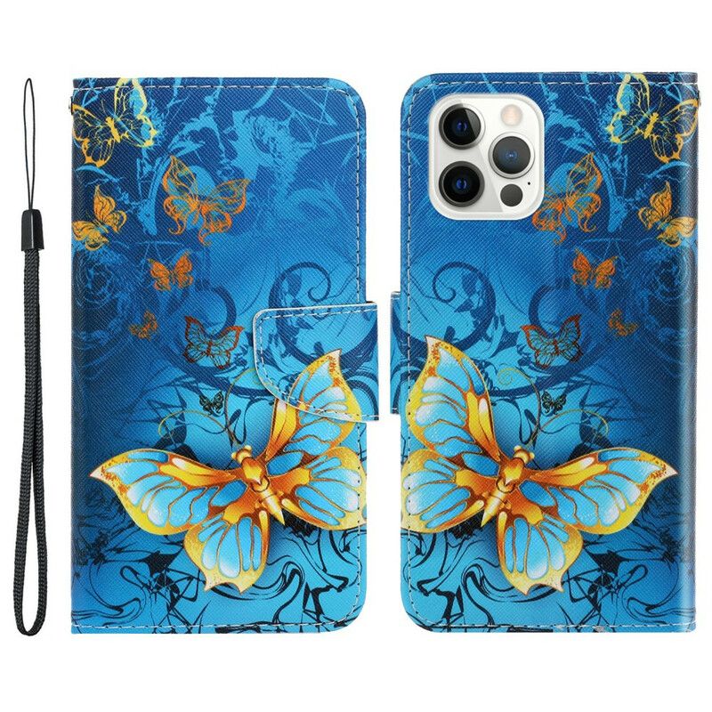 Læder Cover iPhone 13 Pro Butterflies Strap Variationer