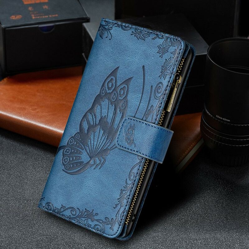 Læder Cover iPhone 13 Pro Telefon Etui Butterfly Barok Lynlåslomme