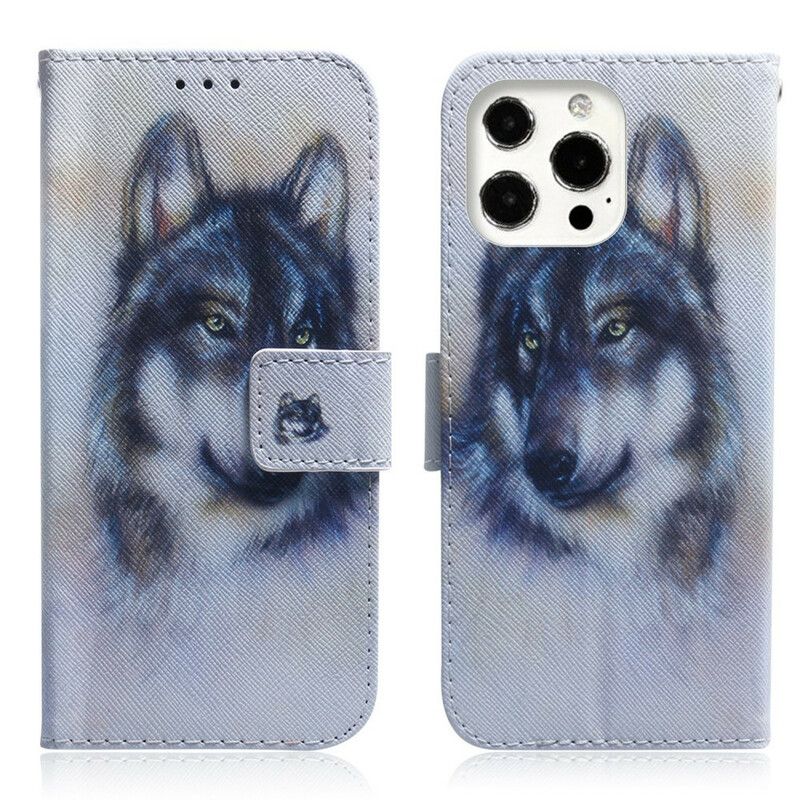 Læder Cover iPhone 13 Pro Telefon Etui Canine Look