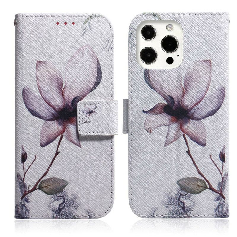 Læder Cover iPhone 13 Pro Telefon Etui Gammel Lyserød Blomst