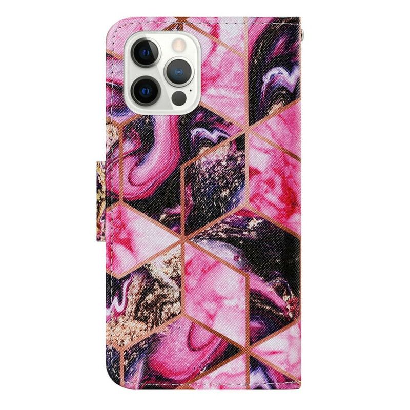 Læder Cover iPhone 13 Pro Telefon Etui Geometrisk Marmorstil