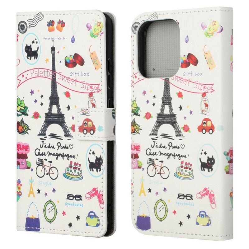 Læder Cover iPhone 13 Pro Telefon Etui Jeg Elsker Paris