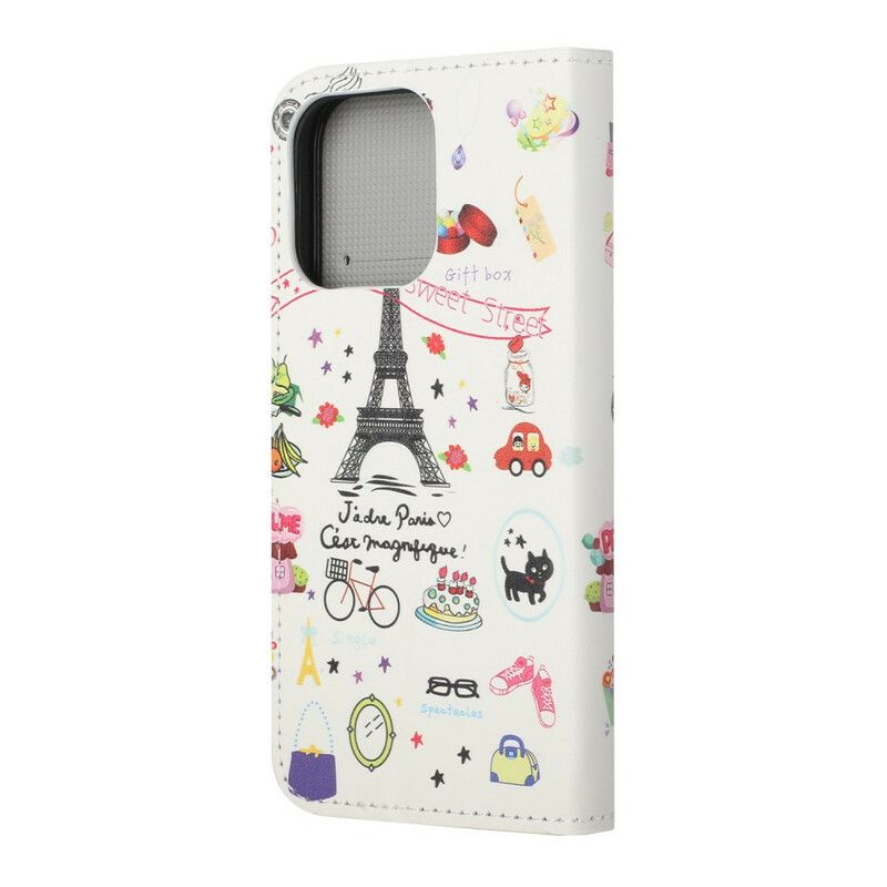 Læder Cover iPhone 13 Pro Telefon Etui Jeg Elsker Paris