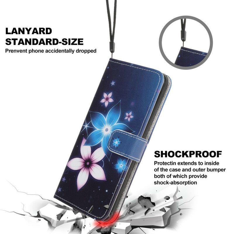 Læder Cover iPhone 13 Pro Telefon Etui Måneblomster Med Rem