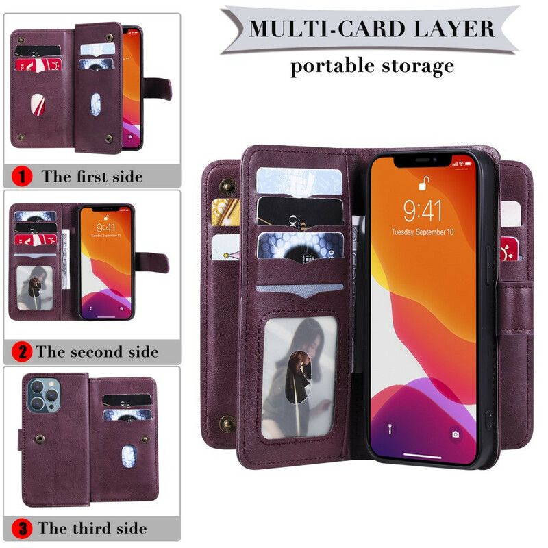 Læder Cover iPhone 13 Pro Telefon Etui Multi-funktion 10 Kortholder