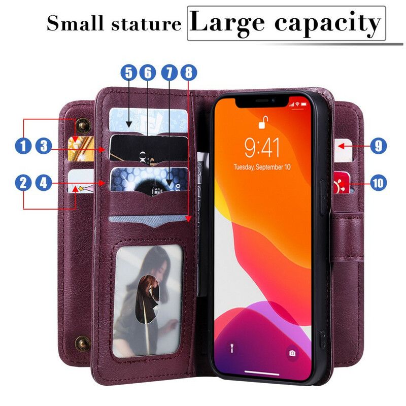 Læder Cover iPhone 13 Pro Telefon Etui Multi-funktion 10 Kortholder