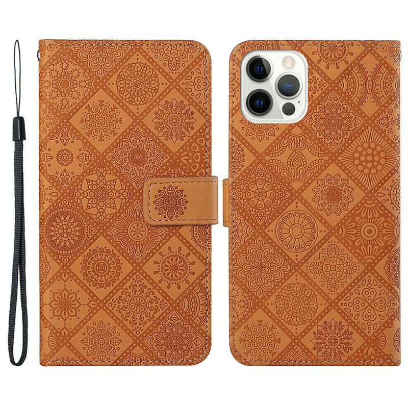 Læder Cover iPhone 13 Pro Telefon Etui Tapestry-mønster