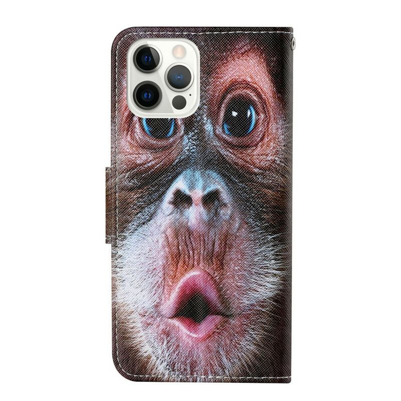 Læder Cover iPhone 13 Pro Telefon Etui Thong Monkey