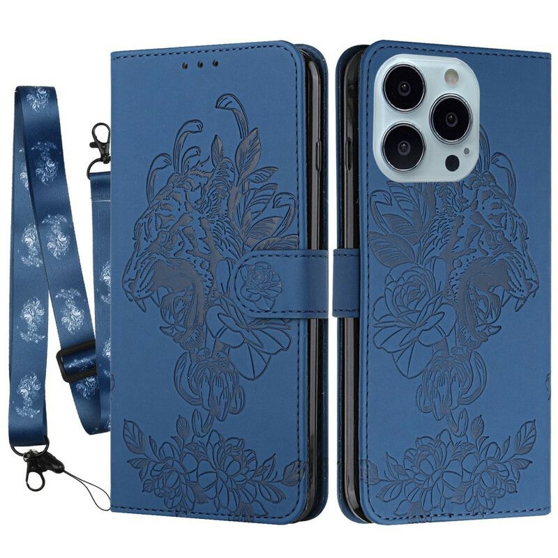 Læder Cover iPhone 13 Pro Telefon Etui Tiger Barokrem