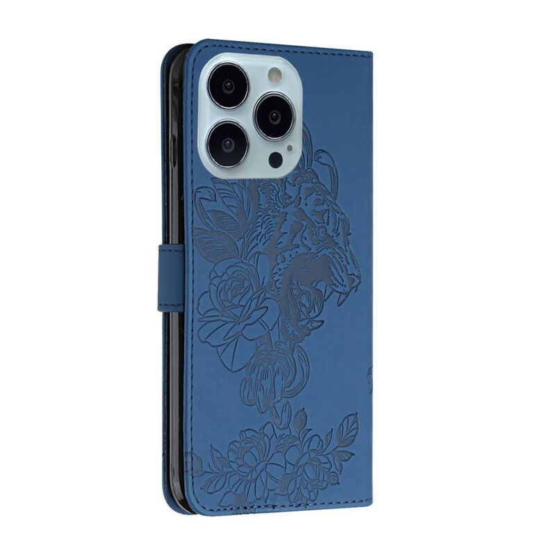 Læder Cover iPhone 13 Pro Telefon Etui Tiger Barokrem