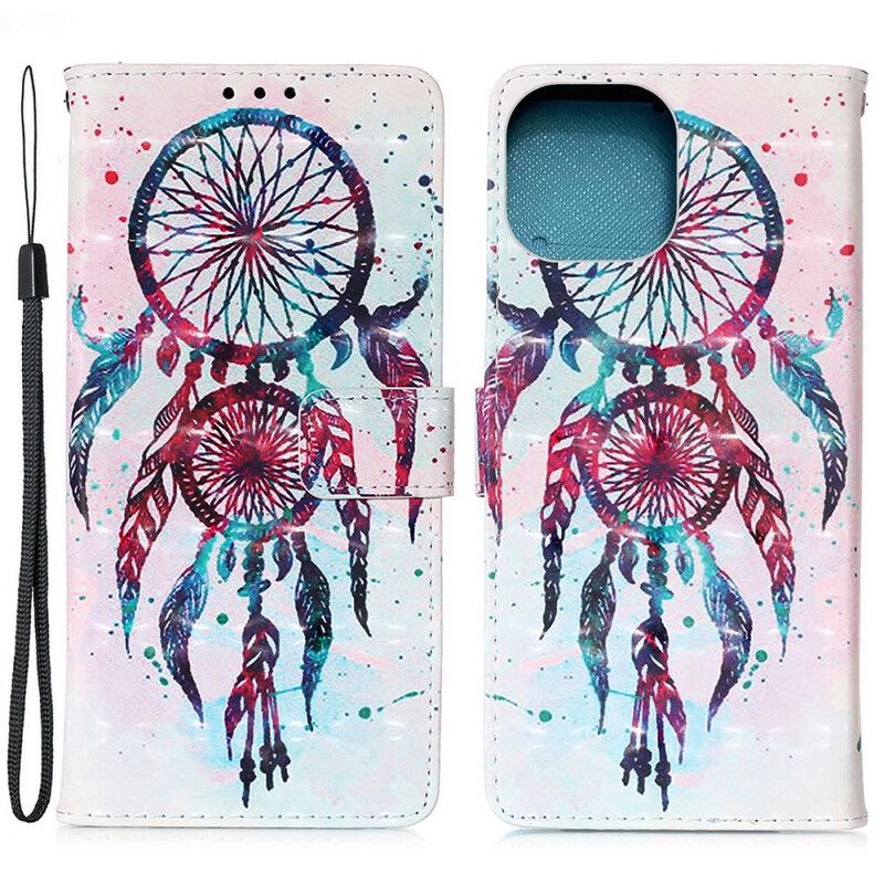 Læder Cover iPhone 13 Pro Telefon Etui Watercolor Dream Catcher