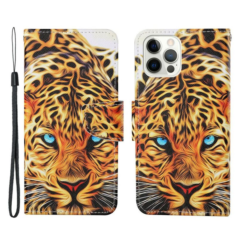 Læder Cover iPhone 13 Pro Tiger Med Snor