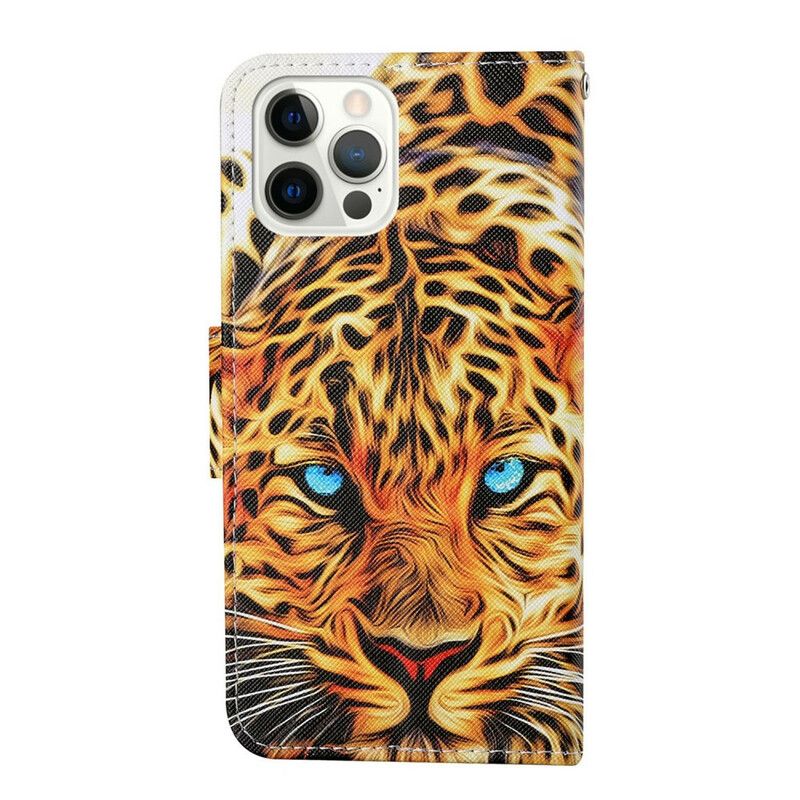 Læder Cover iPhone 13 Pro Tiger Med Snor