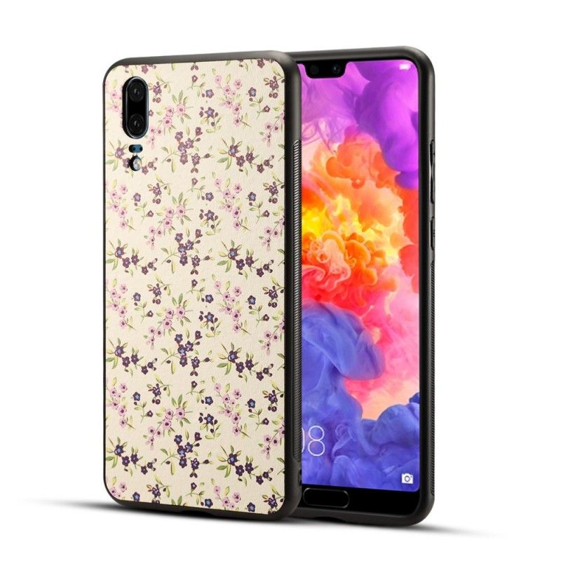 Cover Huawei P20 Magenta Mobilcover Imiteret Læder Frihedsblomster