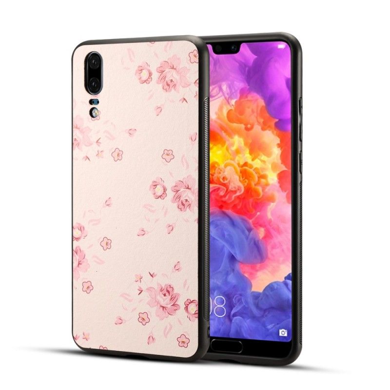 Cover Huawei P20 Magenta Mobilcover Imiteret Læder Frihedsblomster