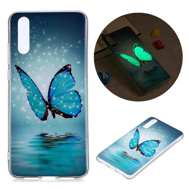 Cover Huawei P20 Mobilcover Fluorescerende Blå Sommerfugl