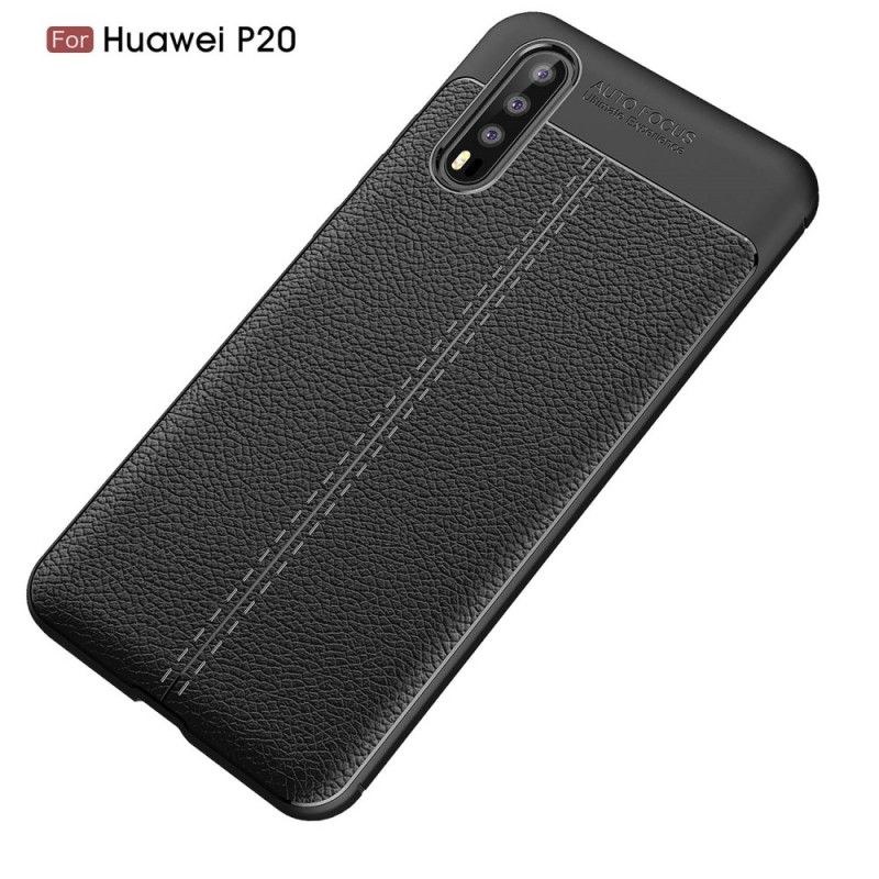 Cover Huawei P20 Sort Dobbeltlinjeret Lychee-Lædereffekt Original