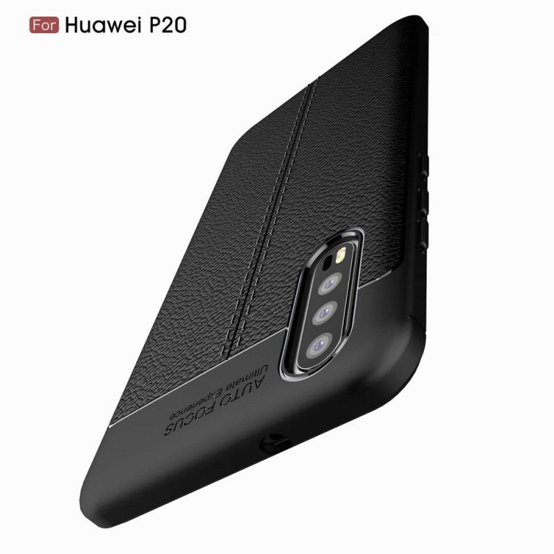 Cover Huawei P20 Sort Dobbeltlinjeret Lychee-Lædereffekt Original