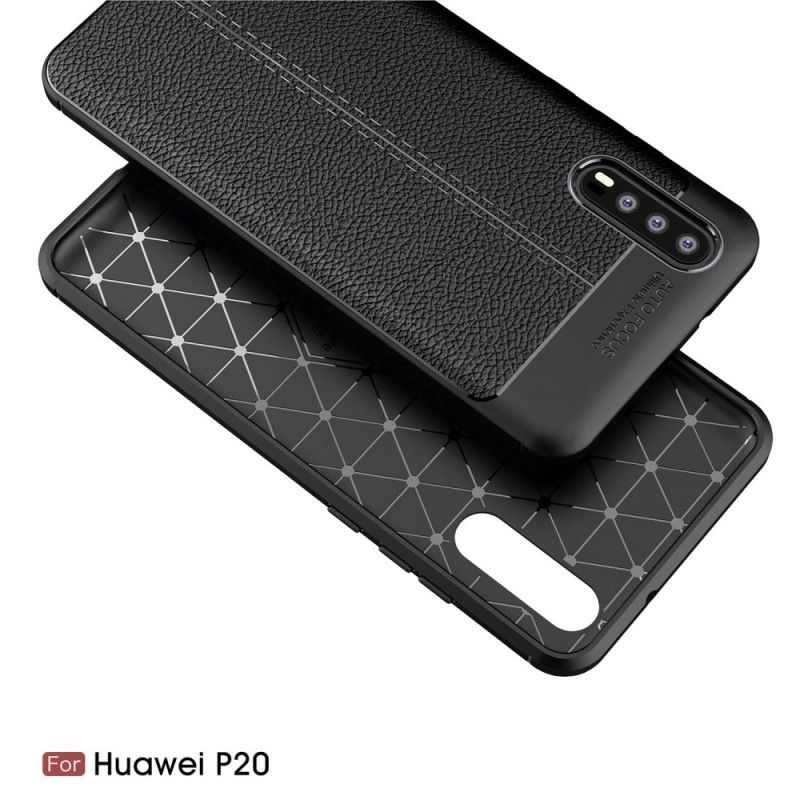 Cover Huawei P20 Sort Dobbeltlinjeret Lychee-Lædereffekt Original