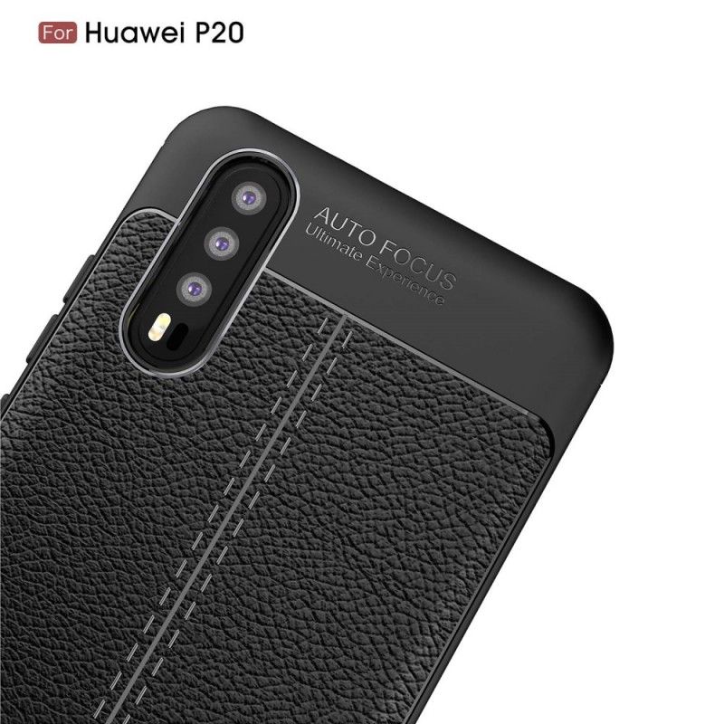 Cover Huawei P20 Sort Dobbeltlinjeret Lychee-Lædereffekt Original