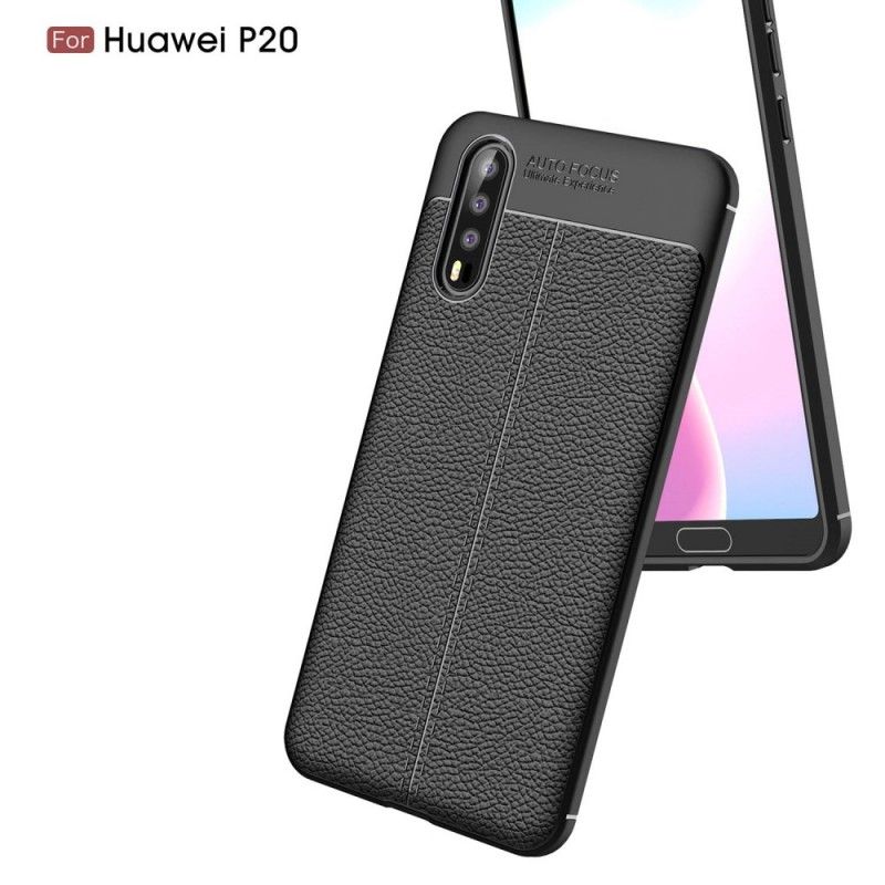 Cover Huawei P20 Sort Dobbeltlinjeret Lychee-Lædereffekt Original