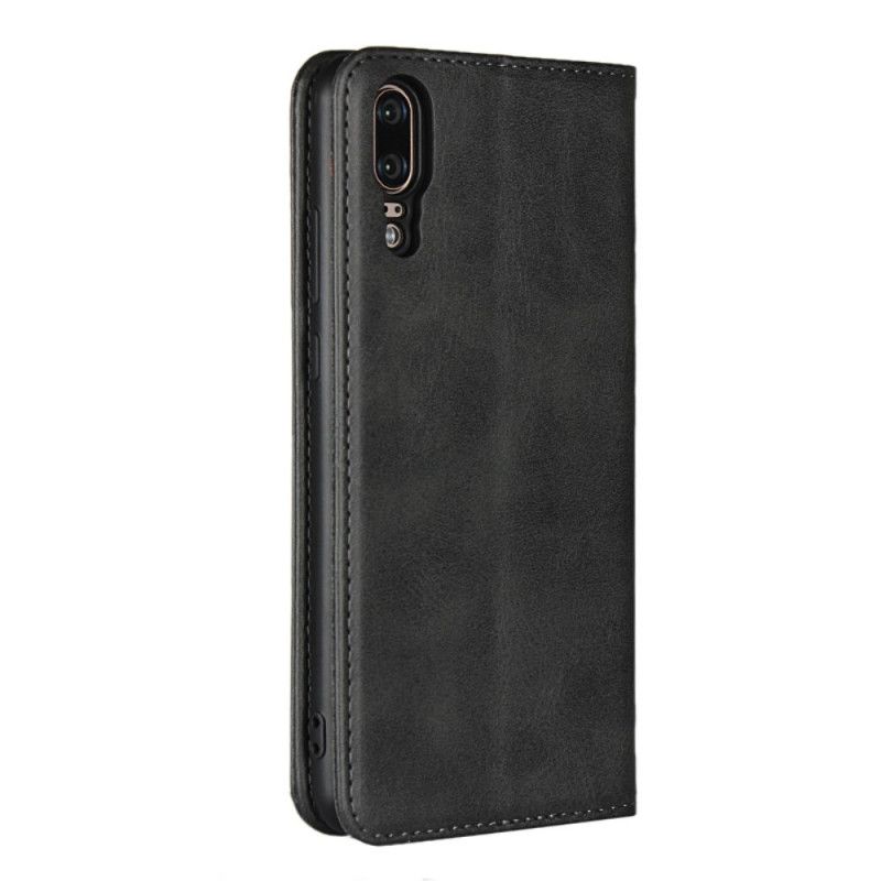 Læder Cover Huawei P20 Sort Ædru Læderstil Original