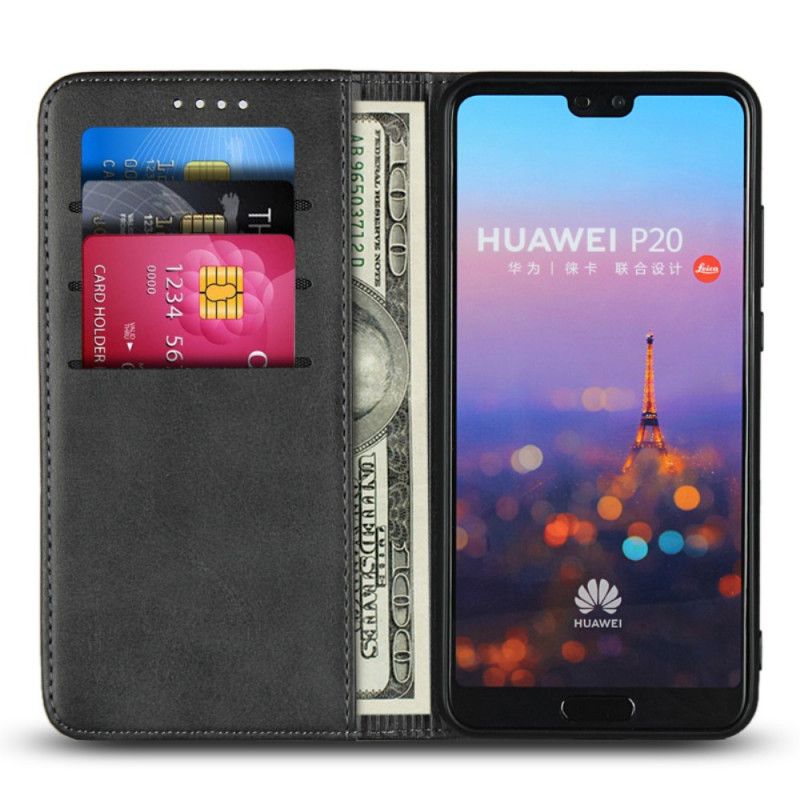 Læder Cover Huawei P20 Sort Ædru Læderstil Original