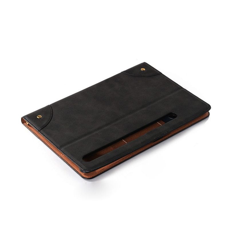 Case Etui Samsung Galaxy Tab S7 Plus Sort Vintage Imiteret Lædernitter