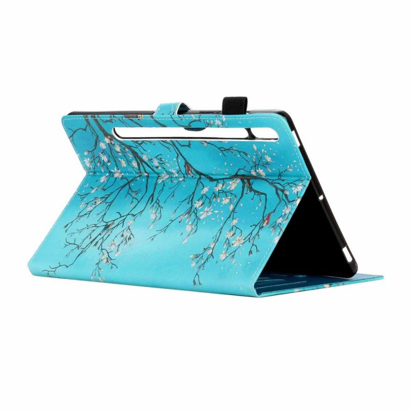 Flip Cover Læder for Samsung Galaxy Tab S7 Plus Blomstrende Grene