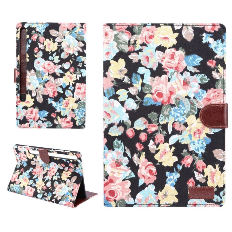 Flip Cover Læder Samsung Galaxy Tab S7 Plus Sort Frihedsblomster Beskyttelse