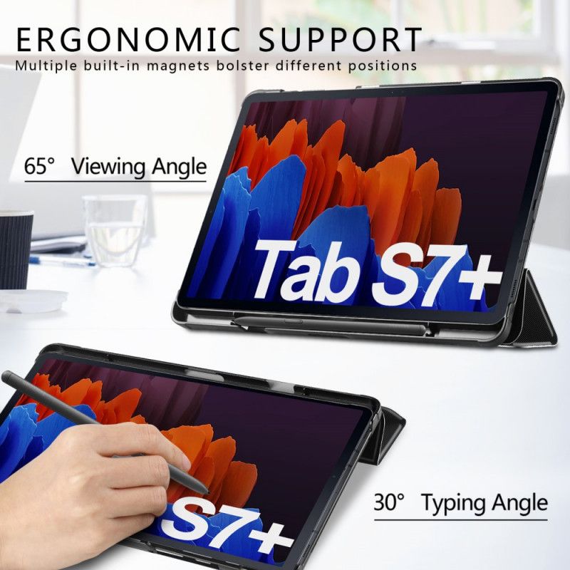 Tredobbelt Smart Etui Med Samsung Galaxy Tab S7 Plus Stylus Holder