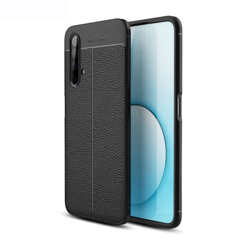 Cover Realme X50 Sort Mobilcover Dobbeltlinjeret Lychee-Lædereffekt