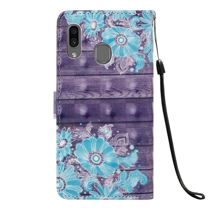 Flip Cover Læder for Samsung Galaxy A30 Blå Blomster