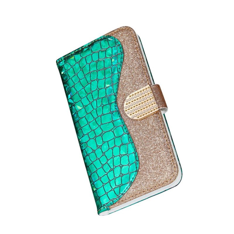 Flip Cover Læder for Samsung Galaxy A30 Rose Gold Krokodildiamanter