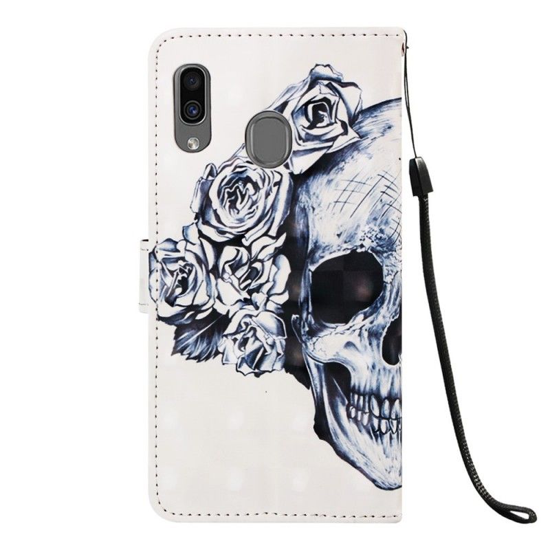 Flip Cover Læder Samsung Galaxy A30 Blomstret Kranium Beskyttelse