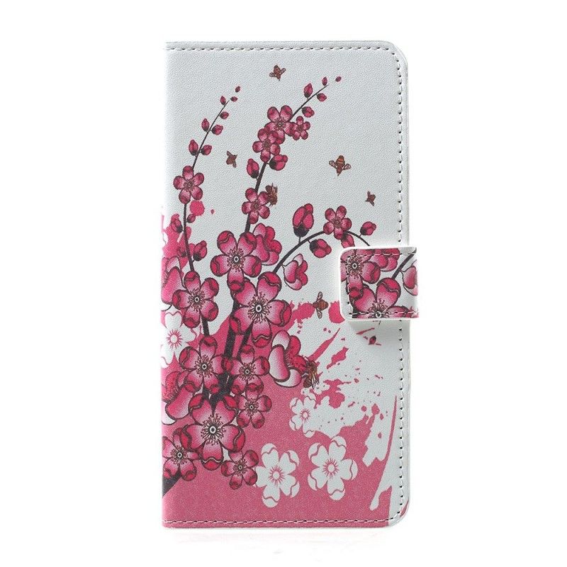 Flip Cover Læder Samsung Galaxy A30 Magenta Tropiske Blomster