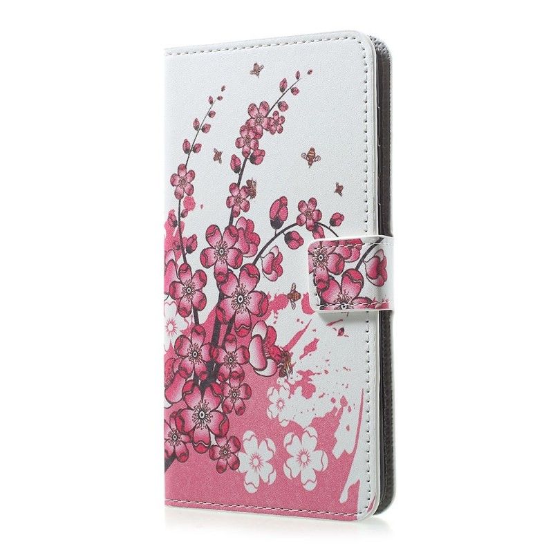 Flip Cover Læder Samsung Galaxy A30 Magenta Tropiske Blomster