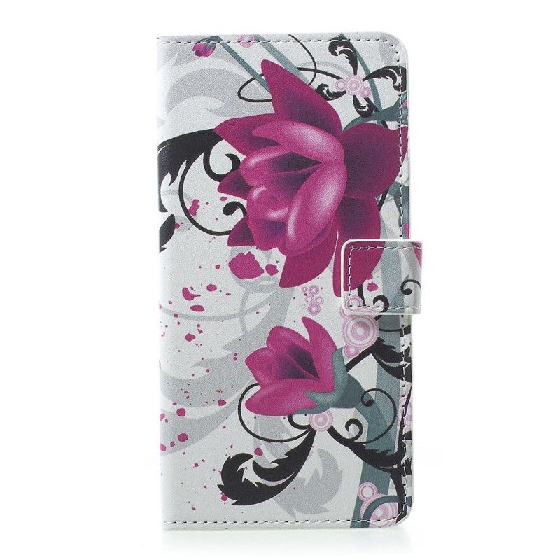 Flip Cover Læder Samsung Galaxy A30 Magenta Tropiske Blomster