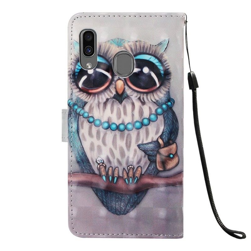 Flip Cover Læder Samsung Galaxy A30 Miss Ugle Med Rem Original