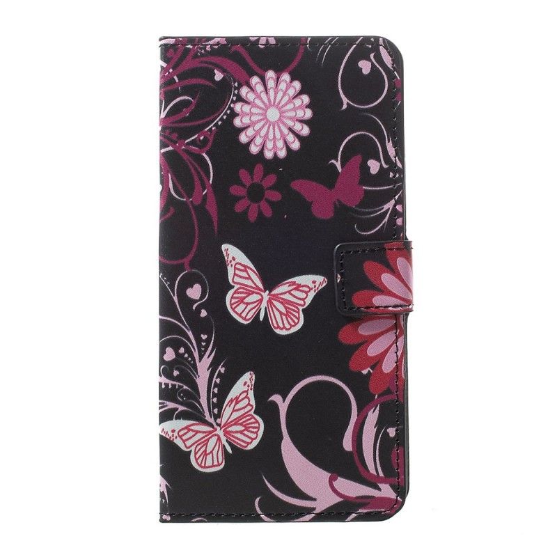 Flip Cover Samsung Galaxy A30 Lyseblå Sommerfugle Og Blomster